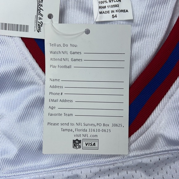VTG Buffalo Bills Jersey Men 54 White Jim Kelly Mitchell Ness Super Bowl NFL NEW - Picture 5 of 16